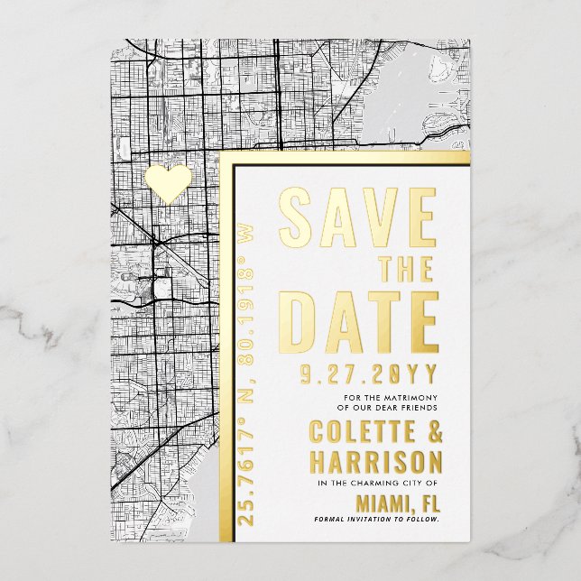 Miami Love Locator | Wedding Save the Date Foil Invitation (Front)