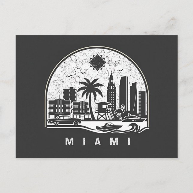 Miami  Magic- Vintage  Beach Skyline Announcement Postcard (Front)