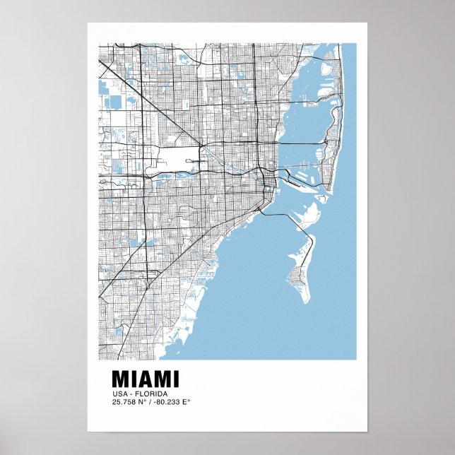 Miami Map Poster - Miami Black Map (Front)