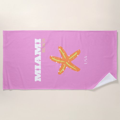 Miami Miami Beach Florida Preppy Pink Orange Beach Towel