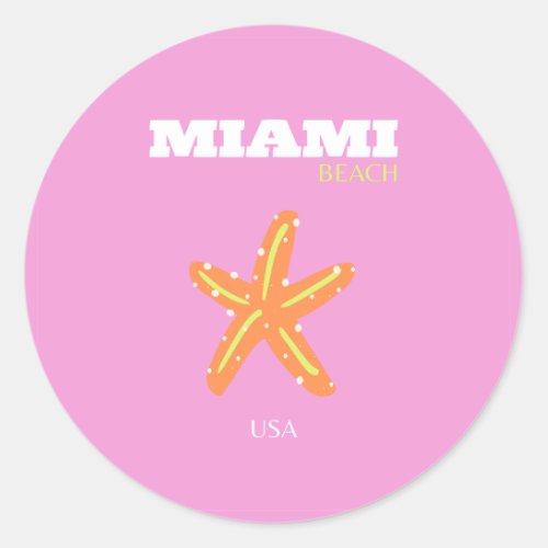 Miami Miami Beach Florida Preppy Pink Orange Classic Round Sticker