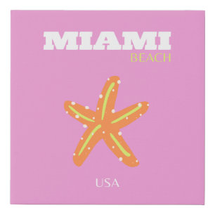 Miami, Miami Beach, Florida, Preppy, Pink, Orange Faux Canvas Print