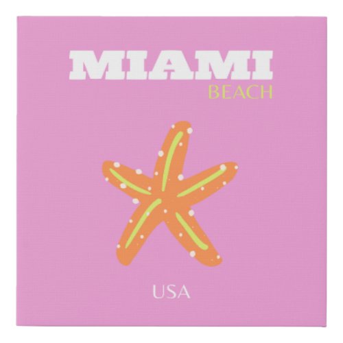 Miami Miami Beach Florida Preppy Pink Orange Faux Canvas Print