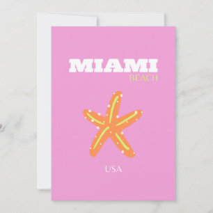 Miami, Miami Beach, Florida, Preppy, Pink, Orange Invitation