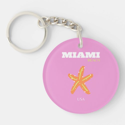 Miami Miami Beach Florida Preppy Pink Orange Keychain