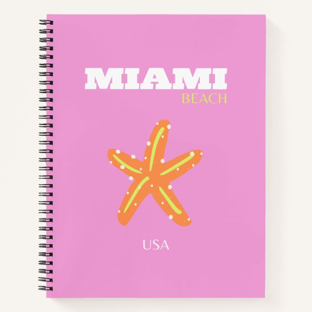 Miami, Miami Beach, Florida, Preppy, Pink, Orange Notebook (Front)