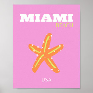 Miami, Miami Beach, Florida, Preppy, Pink, Orange Poster
