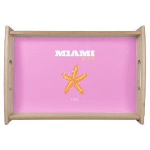 Miami, Miami Beach, Florida, Preppy, Pink, Orange Serving Tray