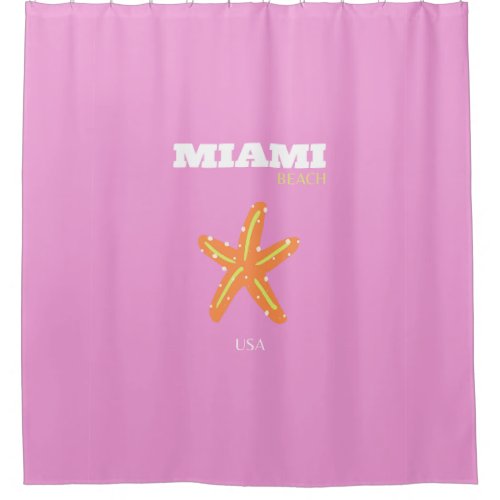 Miami Miami Beach Florida Preppy Pink Orange Shower Curtain