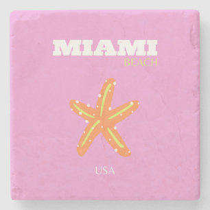 Miami, Miami Beach, Florida, Preppy, Pink, Orange Stone Coaster