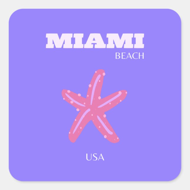 Miami, Miami Beach, Preppy Room, Purple, Lilac Square Sticker (Front)
