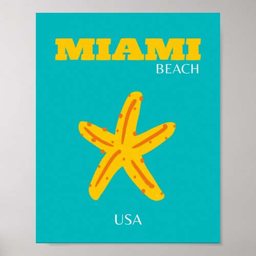 Miami Miami Beach Preppy Room Travel Art Retro Poster