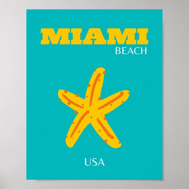 Miami, Miami Beach, Preppy Room, Travel Art, Retro Poster (Front)