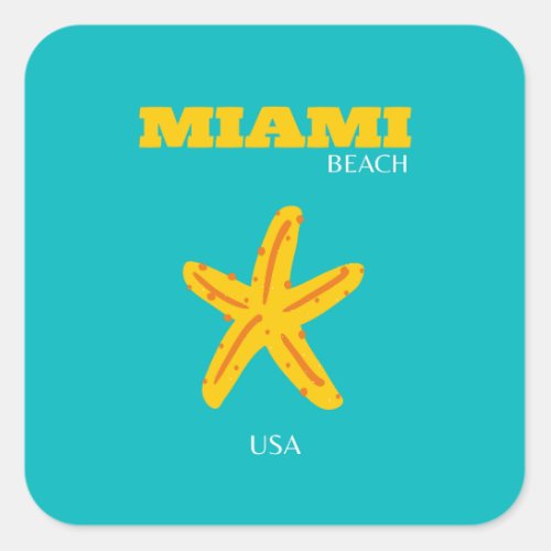 Miami Miami Beach Preppy Room Travel Art Retro Square Sticker