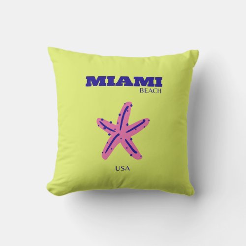 Miami Miami Beach Travel Art Green Throw Pillow
