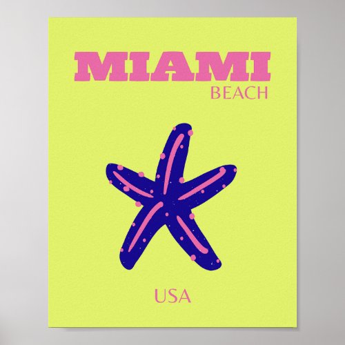 Miami Miami Beach Travel Art Preppy Poster