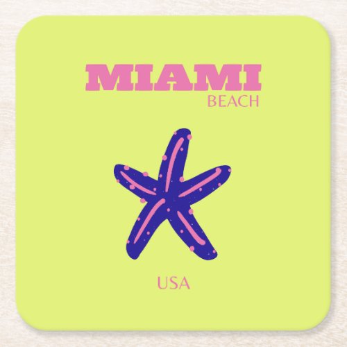 Miami Miami Beach Travel Art Preppy Square Paper Coaster