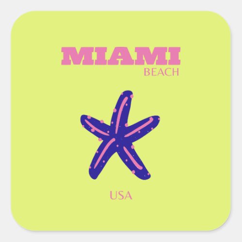 Miami Miami Beach Travel Art Preppy Square Sticker