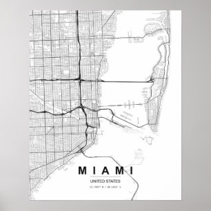 Miami Minimalist Map (Black & White) Poster
