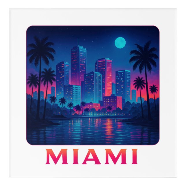 Miami Moonrise - Neon Skyline Acrylic Print (Front)