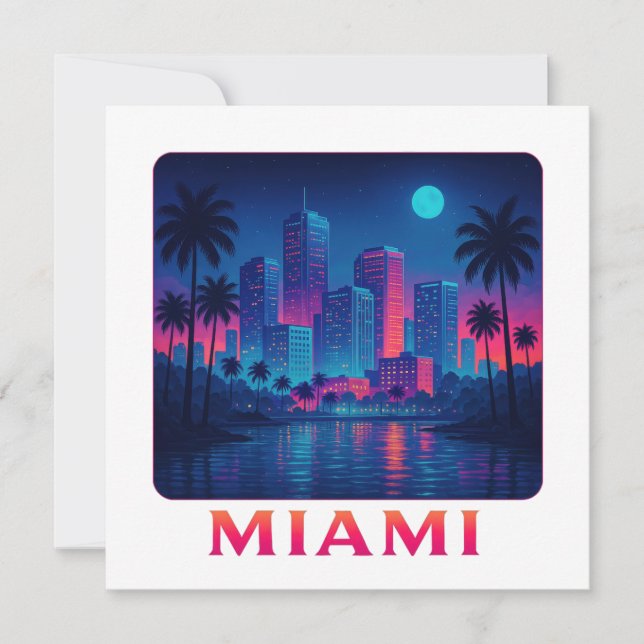 Miami Moonrise - Neon Skyline Card (Front)