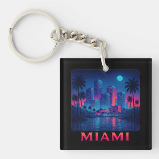 Miami Moonrise - Neon Skyline Keychain
