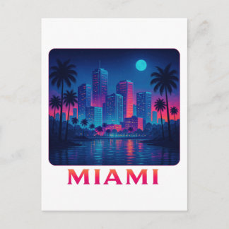 Miami Moonrise - Neon Skyline Postcard