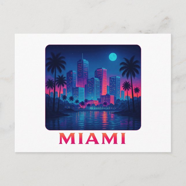 Miami Moonrise - Neon Skyline Postcard (Front)
