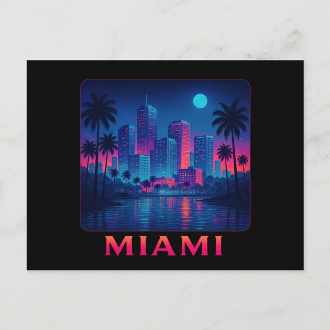 Miami Moonrise - Neon Skyline Postcard (Front)
