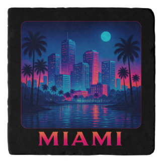 Miami Moonrise - Neon Skyline Trivet