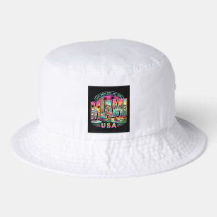 Miami Neon Retro Vintage Beach Art Deco USA Style Bucket Hat