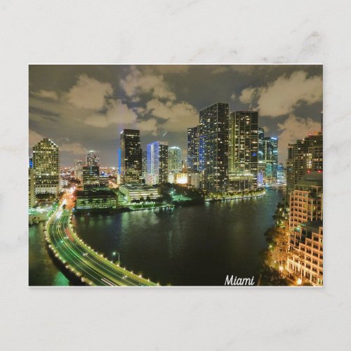 Miami Night Skyline Postcard