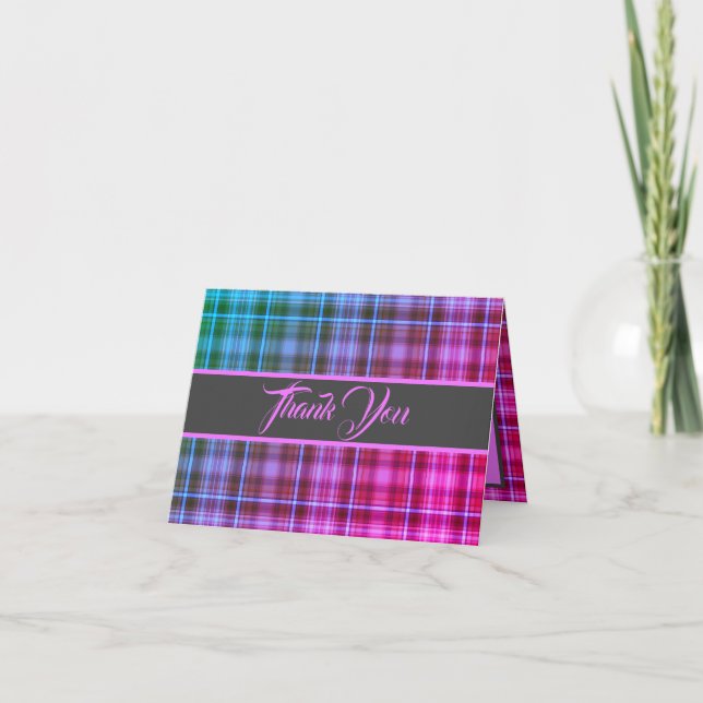 Miami Nights Plaid Thank You Note Card (Front)