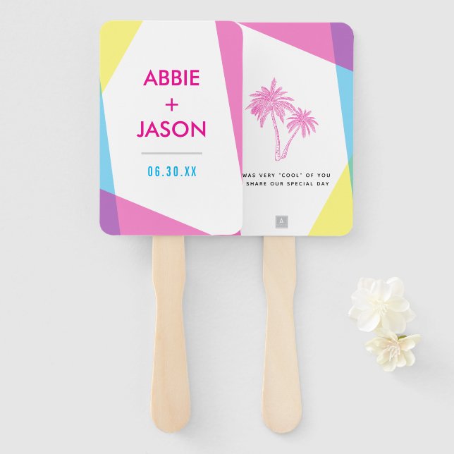 Miami Nights Wedding Favor Hand Fan (Front and Back)