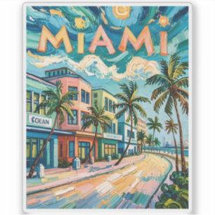Miami Ocean Drive Florida Beach Van Gogh Colorful Sticker