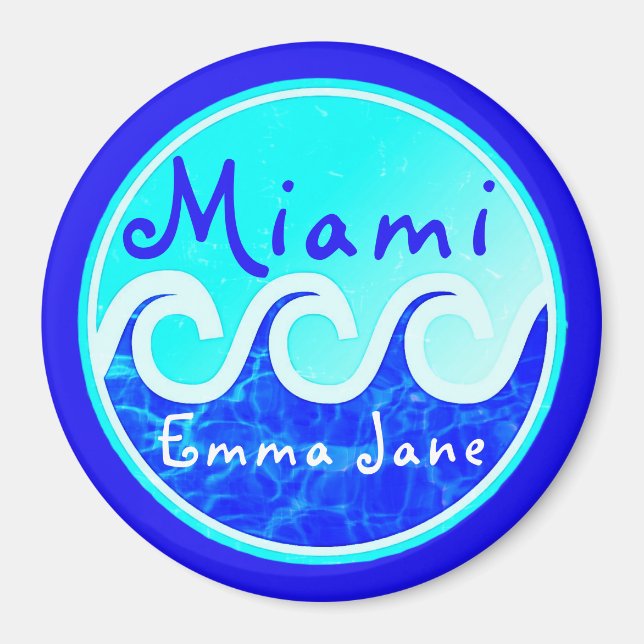 Miami Ocean Waves Blue Sky Your Name Magnet (Front)