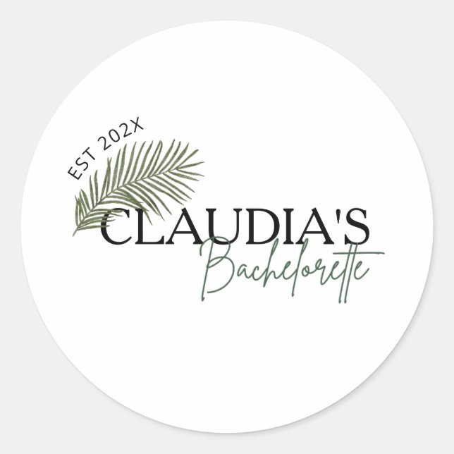 Miami Palm Custom Name Bride Bachelorette Party  Classic Round Sticker (Front)