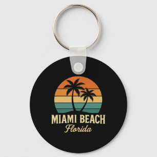 Miami Palm Florida Vintage Sunset Palm Trees Beach Keychain