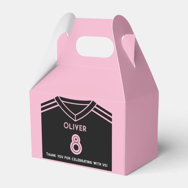 Miami Pink and Black Soccer Party Birthday  Favor Boxes (Front Side)