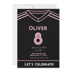Miami Pink and Black Soccer Party Birthday Invitat Invitation