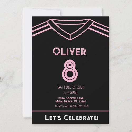 Miami Pink and Black Soccer Party Birthday Invitat Invitation