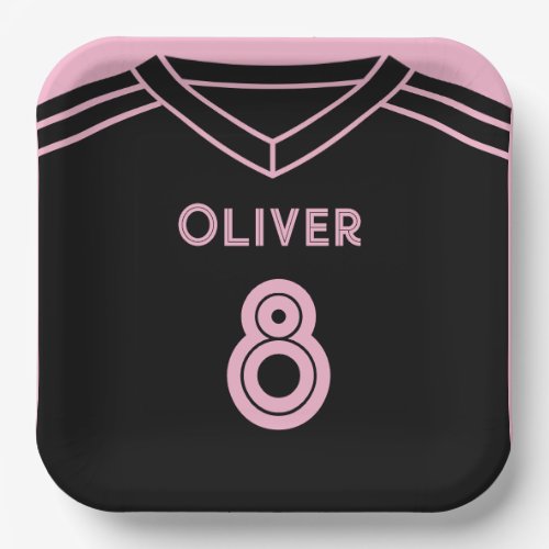 Miami Pink and Black Soccer Party Birthday  Paper Plates