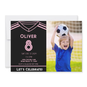 Miami Pink and Black Soccer Party Photo Birthday Invitation