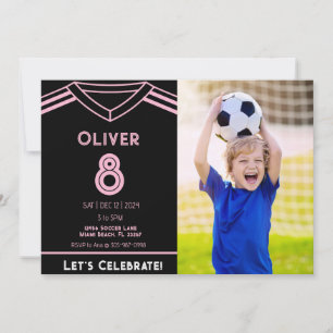 Miami Pink and Black Soccer Party Photo Birthday Invitation