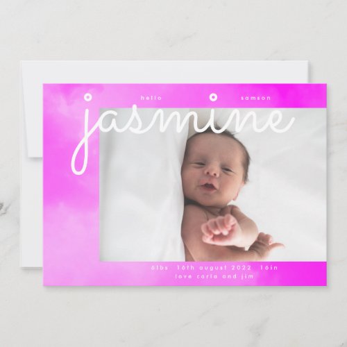 Miami Pink Clouds Modern Girl Photo Modern Birth Announcement