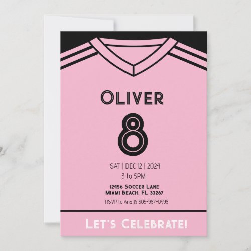 Miami Pink Soccer Birthday Party Invitation