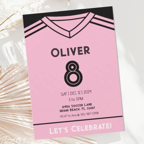 Miami Pink Soccer Birthday Party Invitation