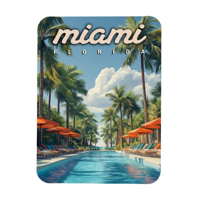 Miami Pool Vintage  Magnet (Vertical)