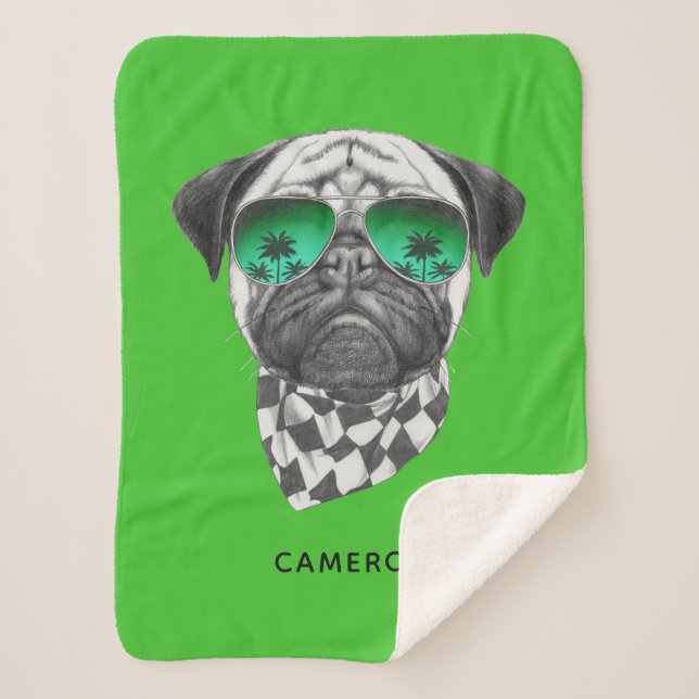 Miami Pug | Add Your Name Sherpa Blanket (Front)
