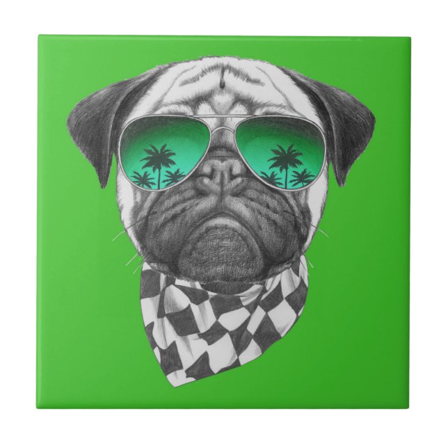 Miami Pug Ceramic Tile (Front)